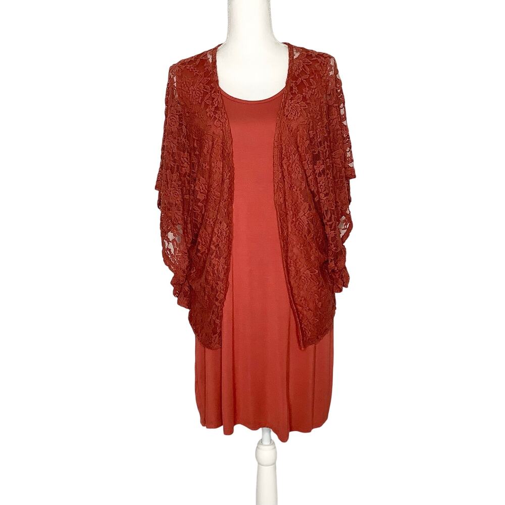 Liberty Love Burnt Orange Two Piece Dress Lace Cardigan Topper Small